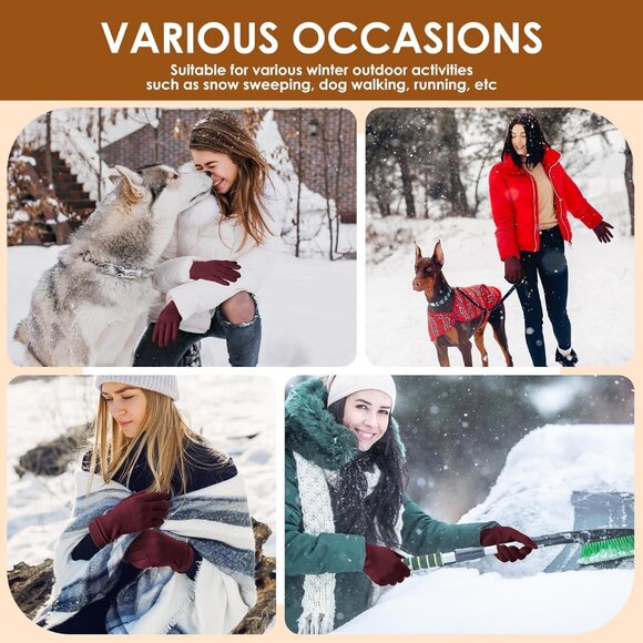 Women's Touch Screen Texting Fleece Lined Windproof Winter Warm Dark Red Gloves - Picture 7 of 7